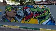 Capivara, jacar&eacute;, tamandu&aacute; e arara viram mural para chamar o hexa