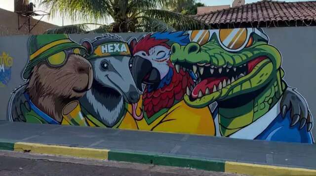 Capivara, jacar&eacute;, tamandu&aacute; e arara viram mural para chamar o hexa