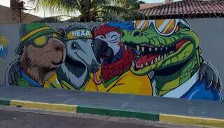 Capivara, jacaré, tamanduá e arara viram mural para chamar o hexa Capivara, jacaré, tamanduá e arara viram mural para chamar o hexa