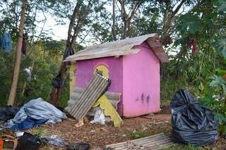Contra o frio, casal transforma casinha de boneca em abrigo às margens de rio Contra o frio, casal transforma casinha de boneca em abrigo às margens de rio
