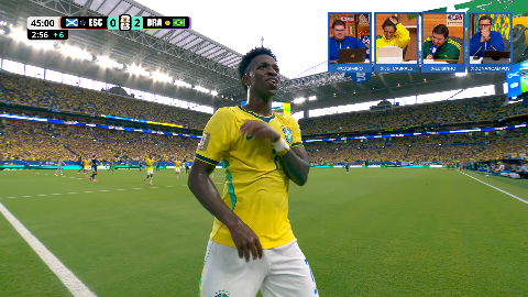Vini Jr. marca de cabe&ccedil;a e amplia vantagem do Brasil contra Esc&oacute;cia