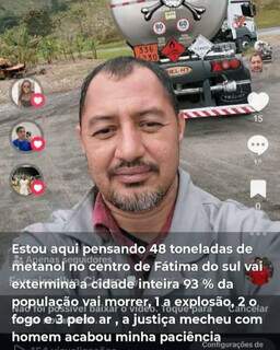 Homem &eacute; preso amea&ccedil;ando explodir F&aacute;tima do Sul com caminh&atilde;o de metanol