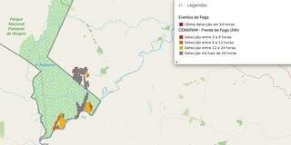 Satélite mantém 4 eventos de fogo ativos na fronteira do Pantanal Satélite mantém 4 eventos de fogo ativos na fronteira do Pantanal