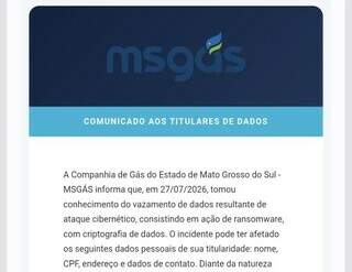 Ataque hacker pode ter exposto CPF e endereço de clientes da MSGás Ataque hacker pode ter exposto CPF e endereço de clientes da MSGás