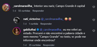 Post vira barraco após Gabi Luthai definir Campo Grande como "ares de interior" Post vira barraco após Gabi Luthai definir Campo Grande como "ares de interior"
