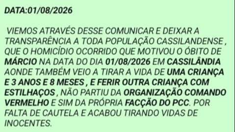 &ldquo;Foi o PCC": Comando Vermelho nega execu&ccedil;&atilde;o de padrasto e crian&ccedil;a de 3 anos