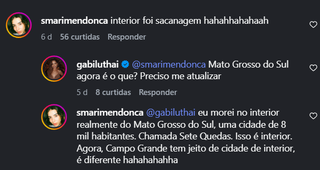 Post vira barraco após Gabi Luthai definir Campo Grande como "ares de interior" Post vira barraco após Gabi Luthai definir Campo Grande como "ares de interior"