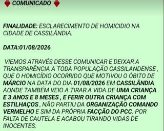 “Foi o PCC": Comando Vermelho nega execução de padrasto e criança de 3 anos “Foi o PCC": Comando Vermelho nega execução de padrasto e criança de 3 anos