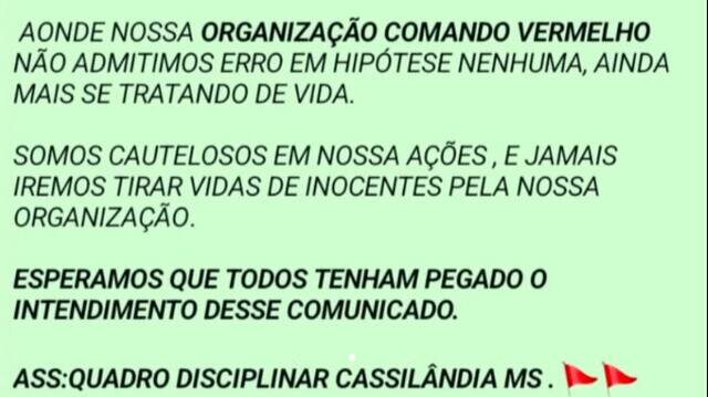 Comando Vermelho nega duplo homicídio em Cassilândia e atribui crime ao PCC 2