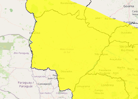 Inmet faz alerta de vendaval e tempestade com rajadas de at&eacute; 60 km/h em MS
