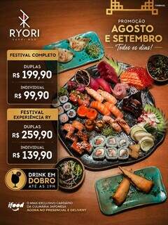 Ryori Sushi lança festivais a partir de R$ 99,90 em agosto e setembro Ryori Sushi lança festivais a partir de R$ 99,90 em agosto e setembro