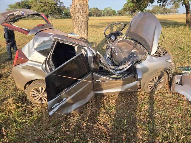 Carro com drogas parte ao meio ap&oacute;s bater em &aacute;rvore durante fuga da PRF