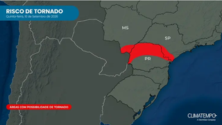Sul de MS entra em &aacute;rea com risco de tornados na quinta-feira