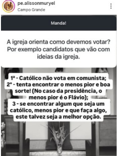 &ldquo;Cat&oacute;lico n&atilde;o vota em comunista&rdquo;, diz padre aos fi&eacute;is