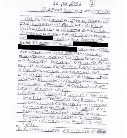 Em carta, Alir Terra renunciou ao comando da Santa Casa: &ldquo;Cumpri minha miss&atilde;o&rdquo;