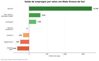 MS fecha agosto com saldo de 1.208 empregos a mais após 33,8 mil demissões MS fecha agosto com saldo de 1.208 empregos a mais após 33,8 mil demissões