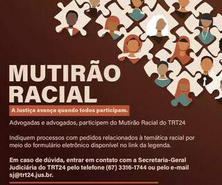 Justiça seleciona ações sobre racismo no trabalho para mutirão em MS Justiça seleciona ações sobre racismo no trabalho para mutirão em MS