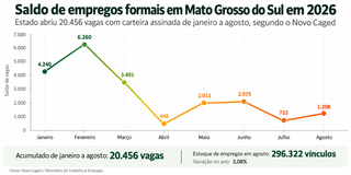 MS fecha agosto com saldo de 1.208 empregos a mais após 33,8 mil demissões MS fecha agosto com saldo de 1.208 empregos a mais após 33,8 mil demissões