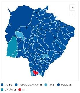 PL domina cidades de MS e PT fica em 2º no total de votos PL domina cidades de MS e PT fica em 2º no total de votos