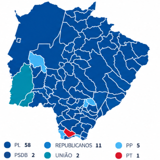 PL domina mapa da C&acirc;mara Federal e vence em 58 munic&iacute;pios de MS