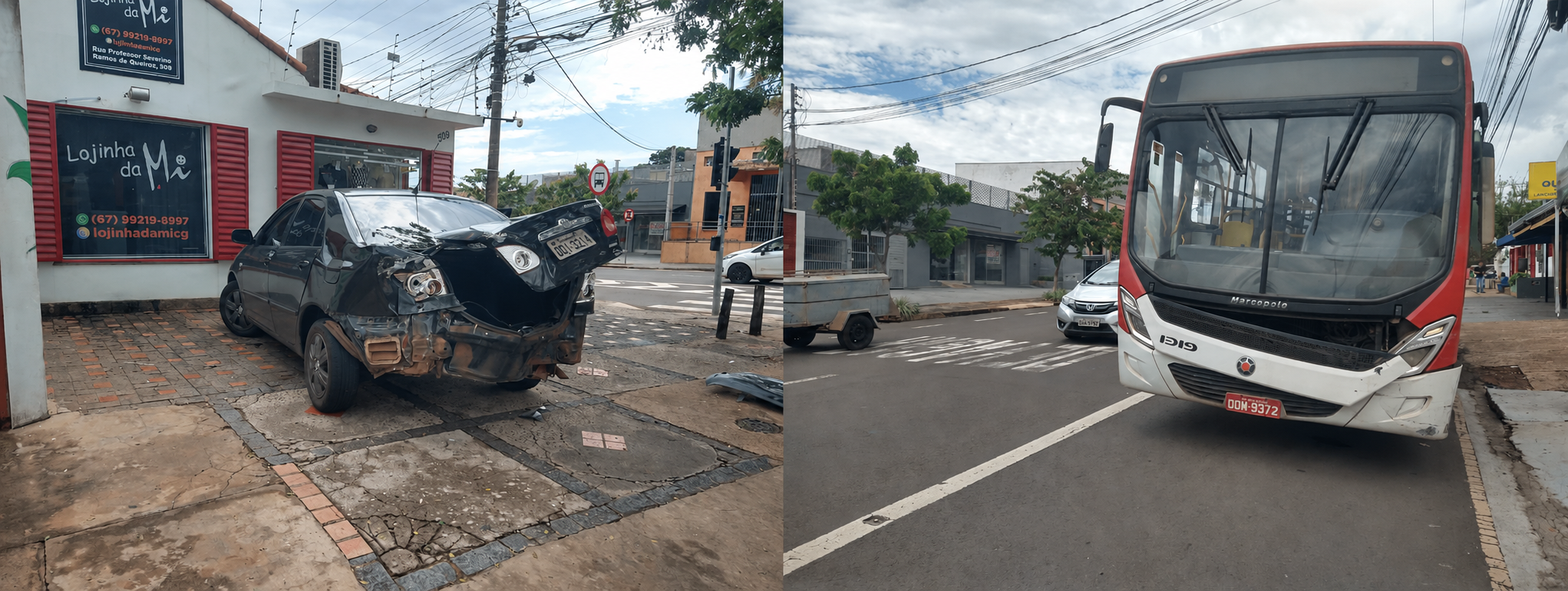 Colisão com ônibus destrói traseira de Corolla em faixa exclusiva na Capital