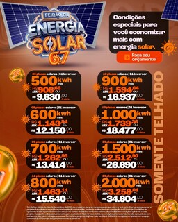 Feirão da 67 Energia tem placas solares a partir de 12x de R$ 906 Feirão da 67 Energia tem placas solares a partir de 12x de R$ 906