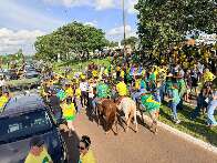 Apoiadores de Flávio Bolsonaro fazem cavalgada nos altos da Afonso Pena