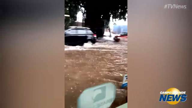 Chuva rápida desta sexta-feira alagou floricultura e casa na Rua Brilhante