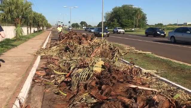 Ciclistas e pedestres disputam espaço por causa de entulho na Duque de Caxias