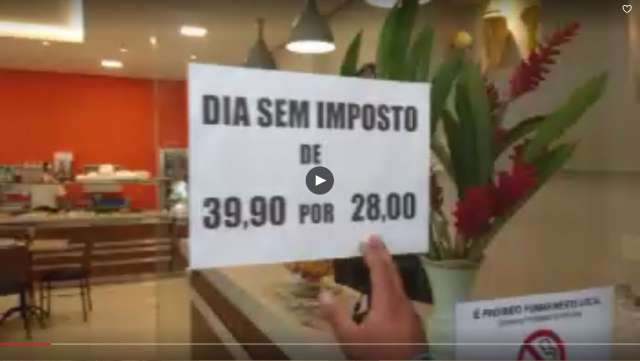 Restaurante vende almoço sem imposto, preço fica R$ 12 mais barato