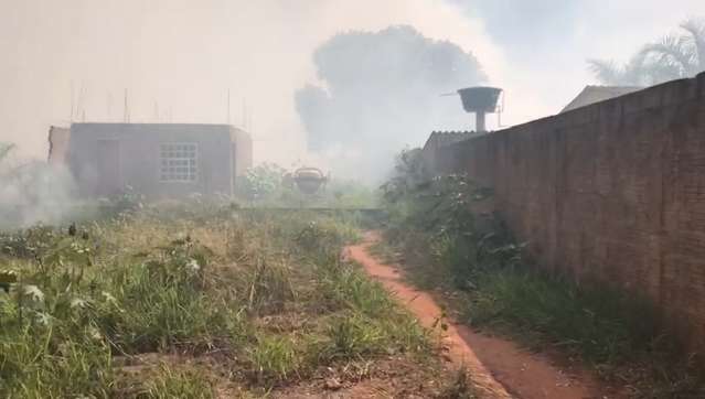 Fogo Avança em terreno e fumaça cobre casas no Lagoa Dourada