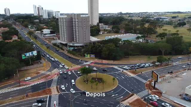 Imagens aéreas da rotatória da Mato Grosso, antes e depois de obra