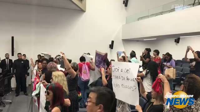 Com cartazes e calcinhas, mulheres protestam no plenário da Assembleia de MS