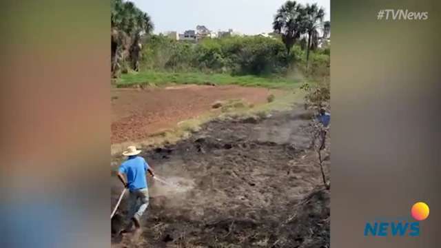 Moradores combatendo o fogo em área verde da Vila Nasser