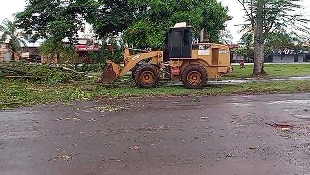 Maquinário recolhe galhos caídos